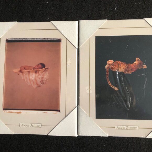 Two Anna Geddes wood wall plaques babies photo prints wall decor small - Picture 1 of 5